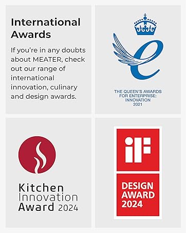 Collection of award logos including Queen's Enterprise Award 2021, Kitchen Innovation Award 2024, and iF Design Award 2024.