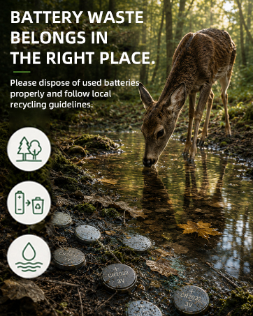 Dispose of used coin batteries properly according to local recycling guidelines to protect nature