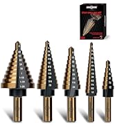 ANGELSWORD Step Drill Bits, 50 Sizes, 5PCS HSS Titanium Coated Step Drill Bit Set for Plastic, Al...