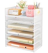 Subekyu 6 Tier Paper Organizer for Desk with Handle, Metal Mesh Desk Office File Folder Paper Let...