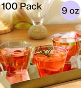Aatriet 100 Count 9 oz Gold Rimmed Plastic Cups, Hard Plastic Wine Glasses Disposable for Cocktai...