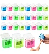 JEFURE 24Pcs 2 Holes Small Manual Pencil Sharpener with Lid, Colored Handheld Dual Hole Pencil Sh...