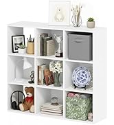 9-Cube Storage Organizer, White Bookshelf with Open Compartments for Home Office, Modern Bookcase...