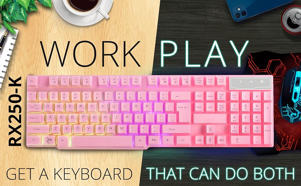 Gaming Keyboard RGB USB Wired Keyboard Designed for PC Gamers, PS4, PS5, Laptop, Xbox, Orzly pink