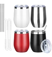 MEZMUT 12 Oz Insulated Wine Tumbler with Lid Double Wall Vacuum Stainless Steel Wine Glass Coffee...