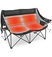 Suteck Heated Double Camping Chair, Heated Loveseat Chair for Outdoor Sports W/3 Heat Levels & 4 ...