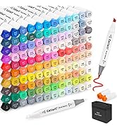 Caliart 121 Colors Alcohol Markers Brush Tip, Dual Tip Artists Coloring Markers Set Brush & Chise...