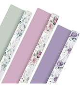 VCOOHM Floral Wrapping Paper 3 Mini Rolls - 17 Inches x 9.8 Feet, Reversible Gift Wrap in Purple,...
