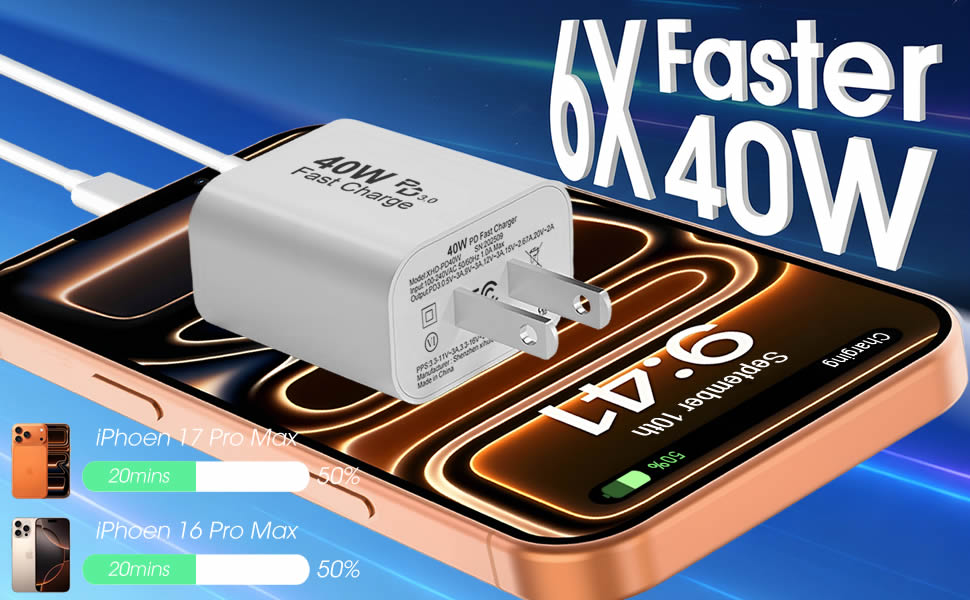 40W USB C Charger Block & 6FT Type C Cable