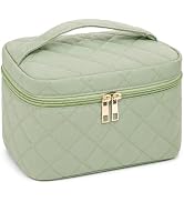 imerelez Large Travel Quilted Makeup Bag for Women, Cotton Cosmetic Bag, Toiletry Organizer (Green)