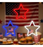 3Pcs Star Neon Signs, Patriotic Star LED Neon Light for Wall Decor, Dimmable 4th of July Neon Sig...