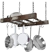 J JACKCUBE DESIGN Rustic Wood Pot Pan Rack Ceiling Mounted Hanger Multi- Purpose Wood and Metal C...