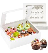 RYDDOY 12 Pack Cupcake Boxes, Hold 12 Standard Cupcakes, Cupcake Containers with Window and Inser...