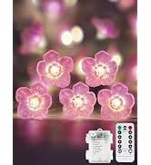 Cherry Blossom Flower String Lights for Bedroom, Pink Fairy Lights Battery Operated with Remote &...