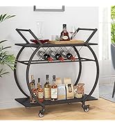 LVB Black Wine Cart with Wheels, Modern Bar Cart with Wine Rack, Industrial Beverage Rolling Kitc...