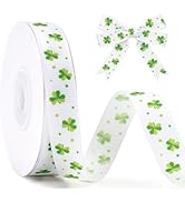KINGLAKE St Patrick's Day Ribbon - 5/8'' x 20 Yds Shamrocks Clover Grosgrain Ribbon with Polka Do...