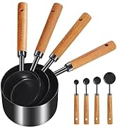 GuDoQi Measuring Cups and Spoons Set of 8, Wood Handle with Metric and US Measurements, Premium S...