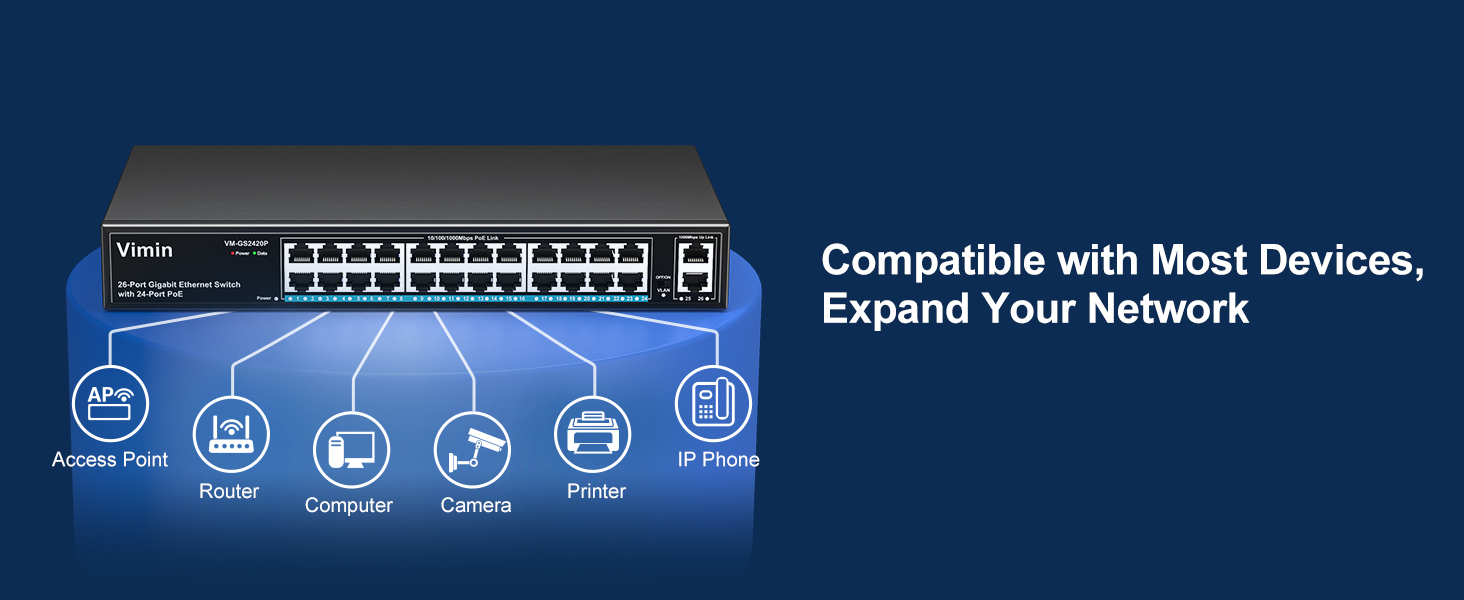 26 port gigabit poe switch with 2 uplink port