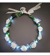 Calsgkspray White Vintage LED Flower Crown, Glow Flower Wreath Headbands Luminous Led Bridal Head...