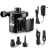 Electric Air Pump for Mattress: Battery Powered Portable Air Pump with 3-Nozzle - Dr.meter AC 110...