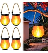 4 Pack Solar Lanterns Outdoor Waterproof, Solar Flame Lanterns with 2 Modes | Ultra-Real Flame, U...