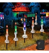 Halloween Decorations, 6 Pack Skeleton Hands Hold Lighted Candle Stakes, Waterproof Battery Opera...