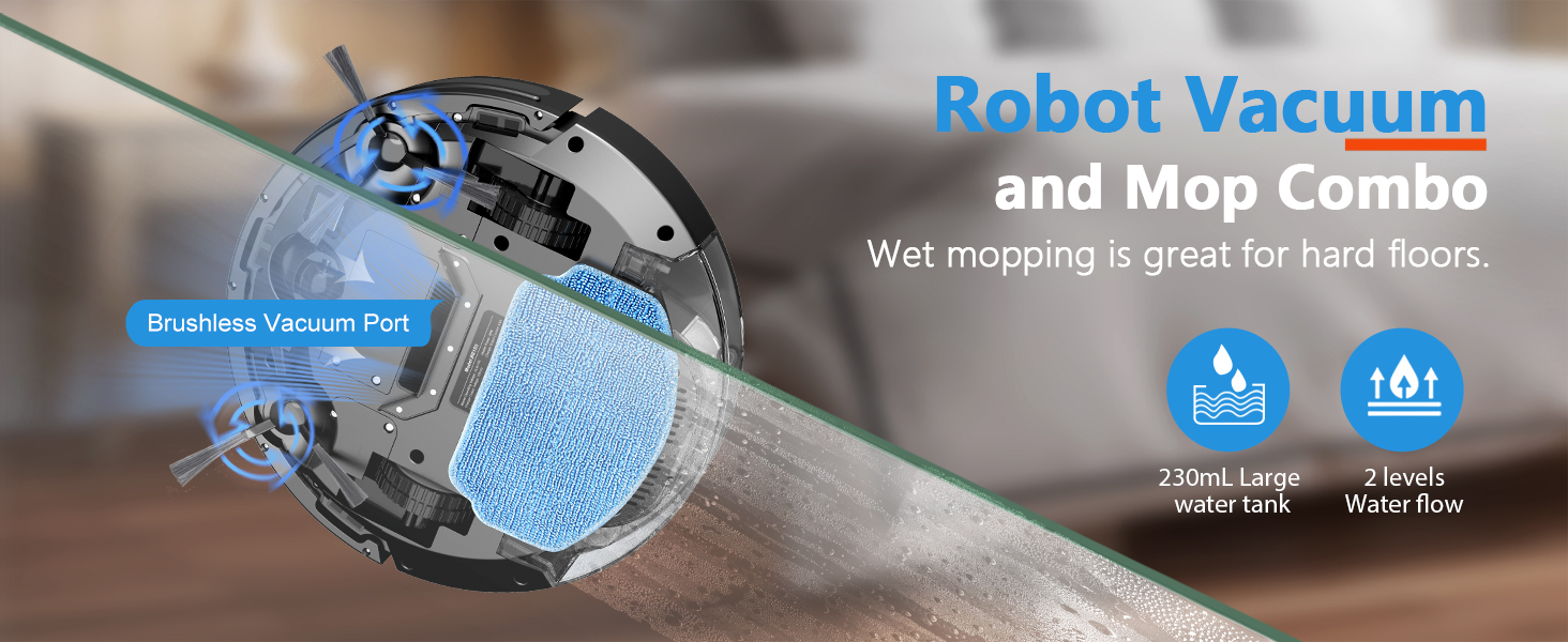 Combines powerful suction with a mopping function for thorough cleaning.