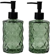 Green Glass Soap Dispenser with Black Plastic Pump, 12oz Refillable Liquid Hand Soap Dispenser, 2...
