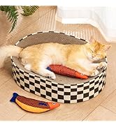 Conlun Cat Scratcher Bed,2 in 1 Oval Cat Scratching Board for Indoor,Scratch Pad Corrugated Cardb...