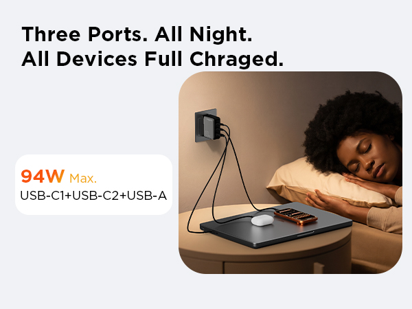 wegear 100W USB C Charger Block, 3-Port Foldable Slim GaN Wall Charger, Fast Laptop Charger