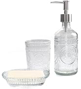 FEILANDUO 3Pcs Glass Bathroom Accessories Set, Lotion & Soap Dispenser, Toothbrush Holder, Soap D...