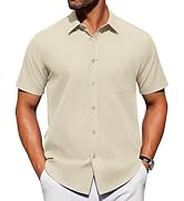 Alimens & Gentle Mens Short Sleeve Dress Shirt Wrinkle Free Solid Casual Button Down Shirts for S...