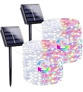 SANJICHA Cool White and Multicolor Color Changing Solar String Lights, Extra-Long 2PK 144FT 400LE...