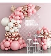 Pink Balloon Garland Arch Kit, 105Pcs Sakura Pink and Retro Sand White Metallic Rose Gold Latex B...