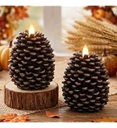 Lasumora LED Flameless Pinecone Candles with 6H Timer, Battery Operated Waxy Pillar Candles, 2 Pa...