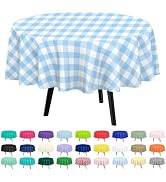 QIKSION 2 Pack Blue Gingham Plastic Tablecloth Disposable Circle Table Covers Blue and White Chec...