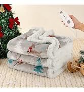 Electric Heated Blanket Throw Size 50" x 60" - 5 Heat Settings & 3H Auto-Off, Microplush Flannel ...