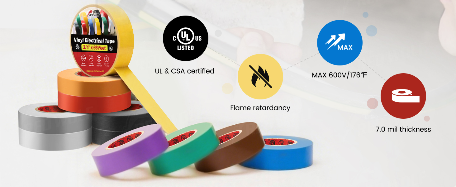 10 Pack Colored Electrical Tape 3/4 Inch x 66 Ft
