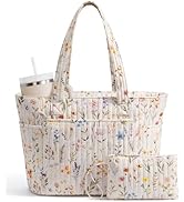 Bagstellar Puffer Tote Bag for Women, Quilted Cotton Laptop Work Tote Shoulder Bag for College Sc...