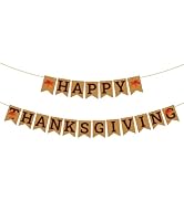 ANFEST Happy Thanksgiving Burlap Banner Pre-Strung, Harvest Festival Decor | Fall Celebration Pho...