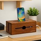 Wooden LIDZORA cable management box on desk with phone standing on top