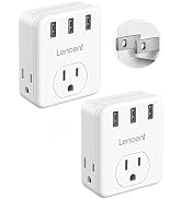 LENCENT 3 Prong to 2 Prong Adapter, 2 Pack, 3 Outlets Extender with 3 USB Ports, Wall Charger, Mu...