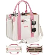 FIORETTO Women’s Canvas Tote Bag Purse with Zipper, Multi Compartment & Reinforced Bottom, Ideal ...