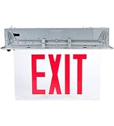 "Morris Products LED Exit Sign - Recessed Mount Edge - Red on Clear Panel, White Housing - Compac...