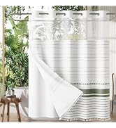 AmazerBath Boho Sage Green Shower Curtain and Liner Set for Bathroom, Heavy No Hook Fabric Farmho...