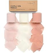 Blush Pink Chiffon Ribbon 1.5 Inch x 21 Yards Light Pink & Ivory Handmade Frayed Edges Chiffon Si...