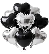 18 Inch Black Silver Heart Balloons, 12 Pcs Heart Foil Mylar Balloons, Black Silver Birthday Deco...