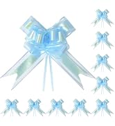 TIMESEEK 24PCS Sky Blue Pull Bows for Gift Wrapping, 6" Large Pre-Tied Decorative Bows for Christ...