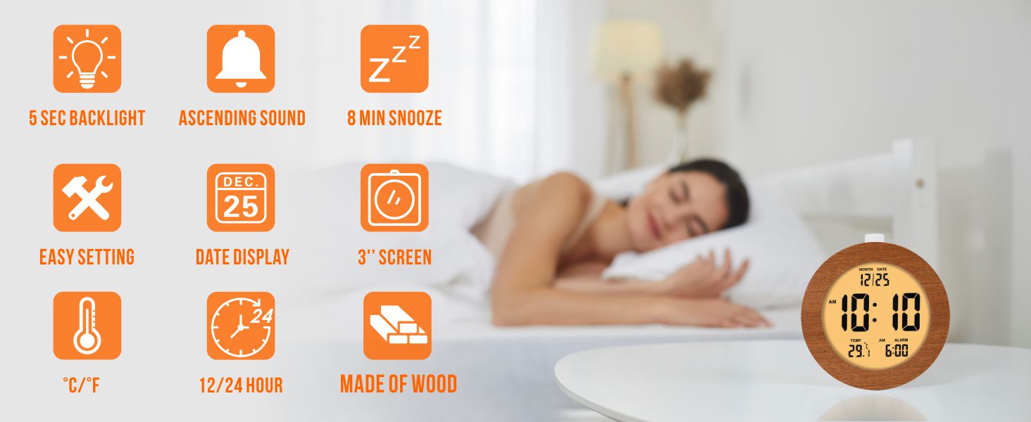 wooden digital alarm clock