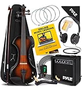 Pyle, 4 4/4 Silent Electric Violin Kit-Solid Wood Fiddle with Hard Case, Bow, Ebony Fittings, and...